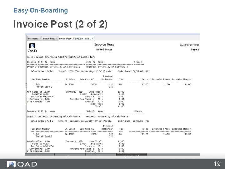 Easy On-Boarding Invoice Post (2 of 2) 19 