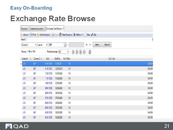 Easy On-Boarding Exchange Rate Browse 21 