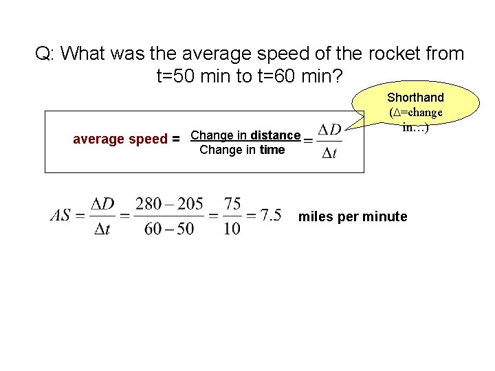 Q: What was the average speed of the rocket from t=50 min to t=60