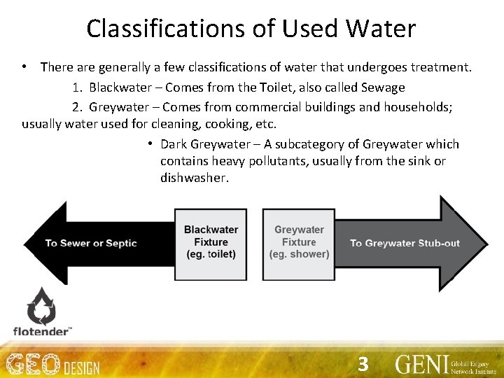 Classifications of Used Water • There are generally a few classifications of water that