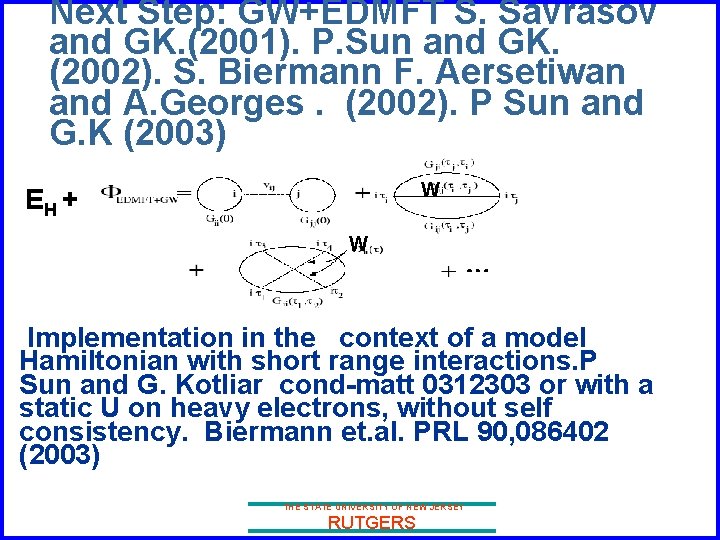 Next Step: GW+EDMFT S. Savrasov and GK. (2001). P. Sun and GK. (2002). S.