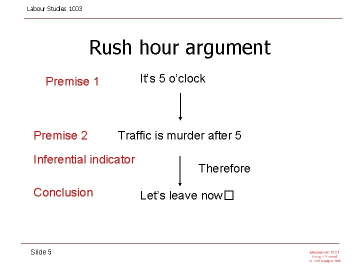 Labour Studies 1 C 03 Rush hour argument It’s 5 o’clock Premise 1 Premise