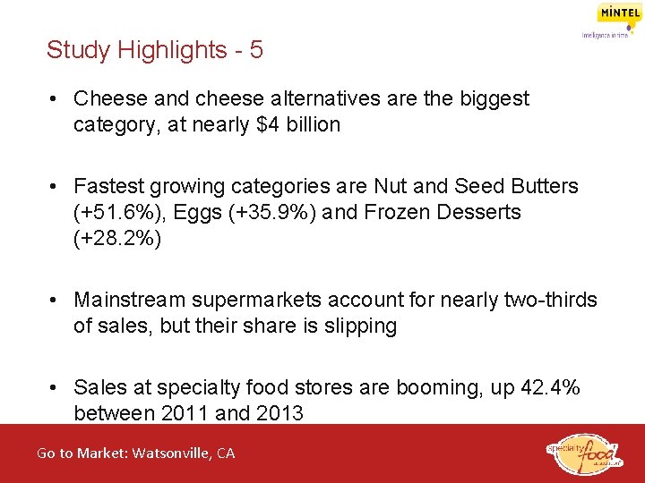 Study Highlights - 5 • Cheese and cheese alternatives are the biggest category, at