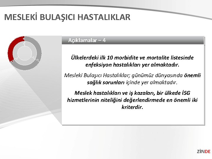 MESLEKİ BULAŞICI HASTALIKLAR Açıklamalar – 4 Ülkelerdeki ilk 10 morbidite ve mortalite listesinde enfeksiyon