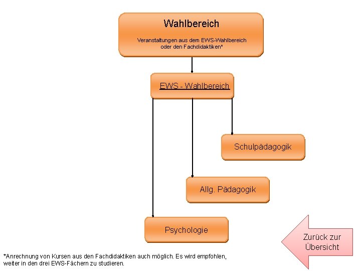 Wahlbereich Veranstaltungen aus dem EWS-Wahlbereich oder den Fachdidaktiken* EWS - Wahlbereich Schulpädagogik Allg. Pädagogik