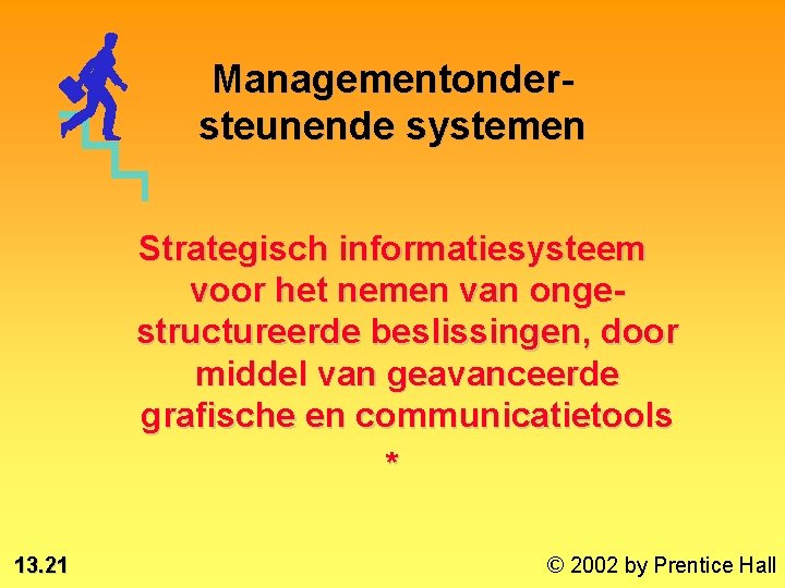 Managementondersteunende systemen Strategisch informatiesysteem voor het nemen van ongestructureerde beslissingen, door middel van geavanceerde
