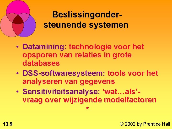 Beslissingondersteunende systemen • Datamining: technologie voor het opsporen van relaties in grote databases •