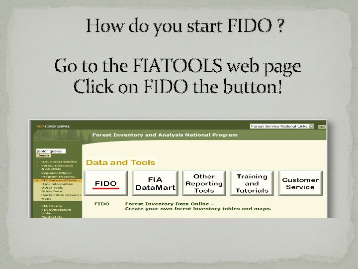 How do you start FIDO ? Go to the FIATOOLS web page Click on How do you start FIDO ? Go to the FIATOOLS web page Click on
