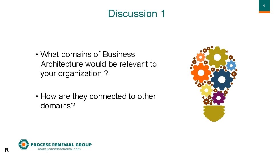55 Discussion 1 • What domains of Business Architecture would be relevant to your