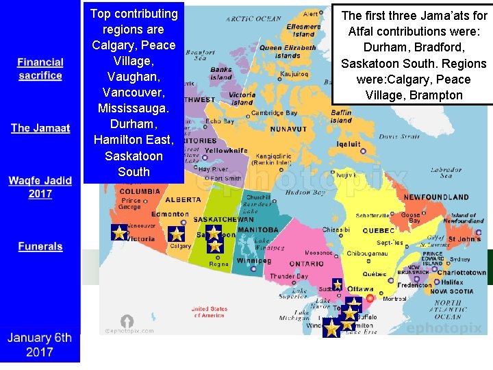 Top contributing regions are Calgary, Peace Village, Vaughan, Vancouver, Mississauga. Durham, Hamilton East, Saskatoon