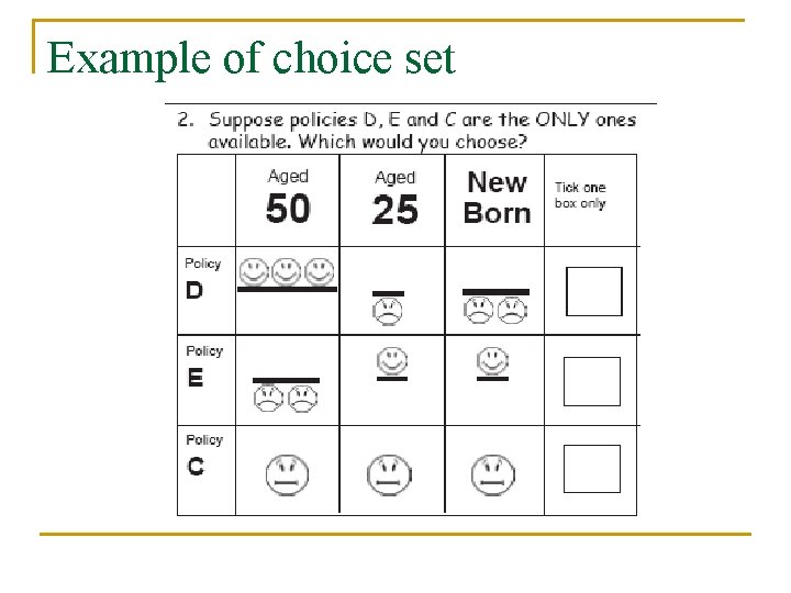 Example of choice set 