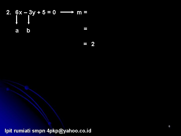 2. 6 x – 3 y + 5 = 0 a b m= =