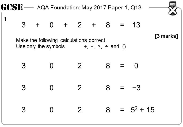 AQA Foundation: May 2017 Paper 1, Q 13 1 3 + 0 + 2