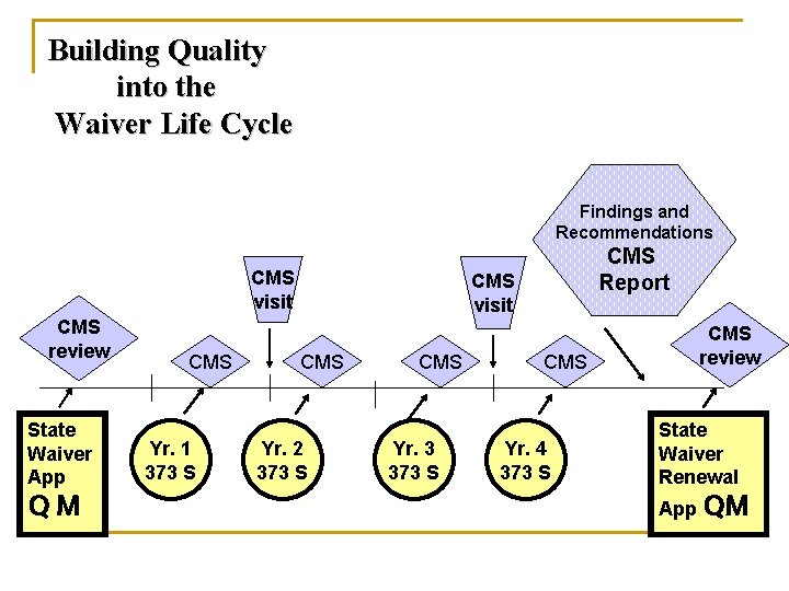 Building Quality into the Waiver Life Cycle Findings and Recommendations CMS visit CMS review