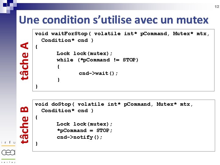 12 tâche A void wait. For. Stop( volatile int* p. Command, Mutex* mtx, Condition*