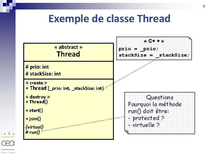 9 Exemple de classe Thread « abstract » Thread « C+ + » prio