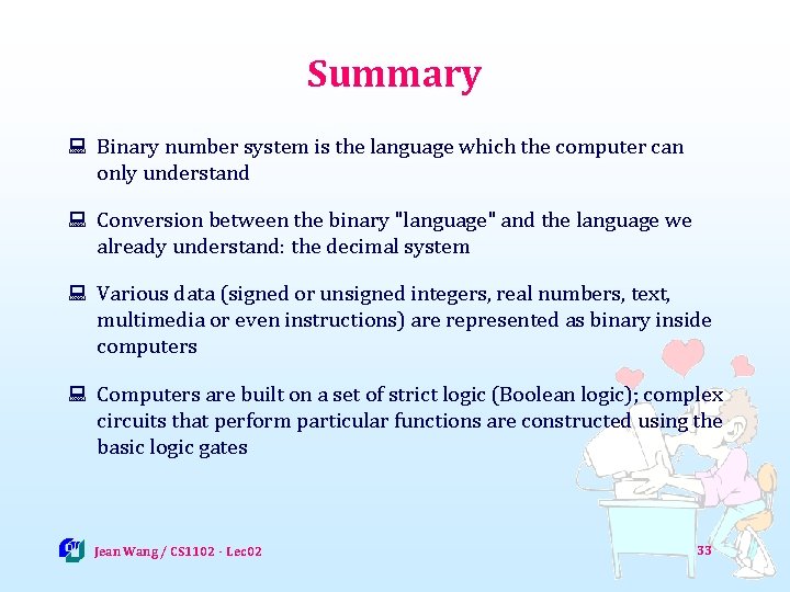 Summary : Binary number system is the language which the computer can only understand