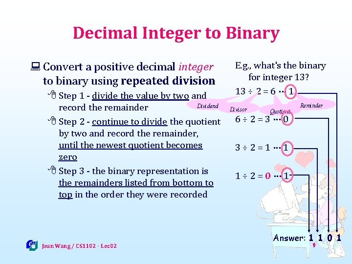 Decimal Integer to Binary : Convert a positive decimal integer to binary using repeated