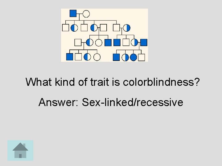 What kind of trait is colorblindness? Answer: Sex-linked/recessive 