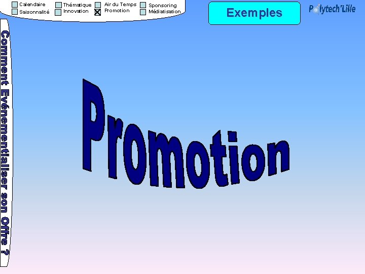 Calendaire Saisonnalité Thématique Innovation Air du Temps Promotion Sponsoring Médiatisation Exemples 