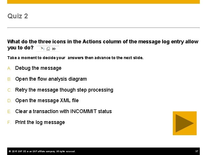 Quiz 2 What do the three icons in the Actions column of the message