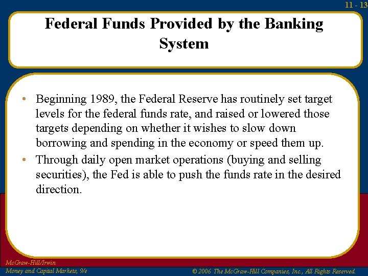 11 - 13 Federal Funds Provided by the Banking System • Beginning 1989, the
