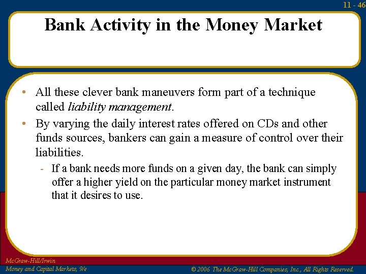11 - 46 Bank Activity in the Money Market • All these clever bank