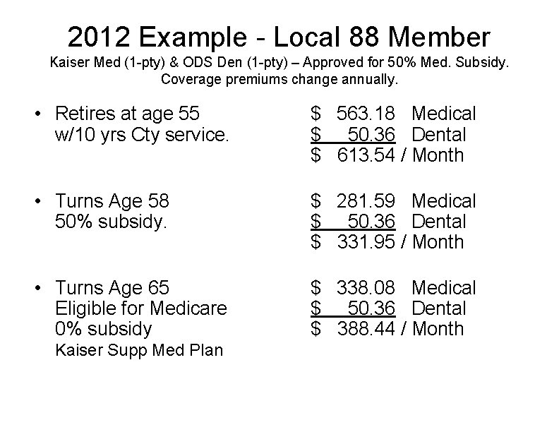 2012 Example - Local 88 Member Kaiser Med (1 -pty) & ODS Den (1