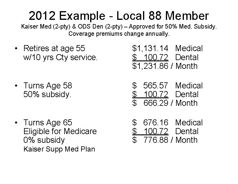 2012 Example - Local 88 Member Kaiser Med (2 -pty) & ODS Den (2