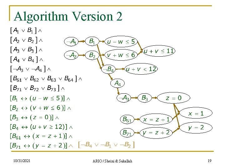 Algorithm Version 2 10/31/2021 ARIO / Sheini & Sakallah 19 