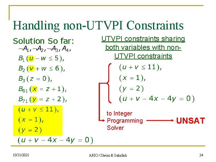 Handling non-UTVPI Constraints Solution So far: UTVPI constraints sharing both variables with non. UTVPI