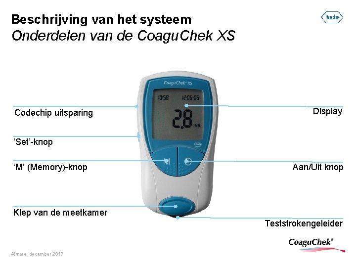 Beschrijving van het systeem Onderdelen van de Coagu. Chek XS Codechip uitsparing Display ‘Set’-knop