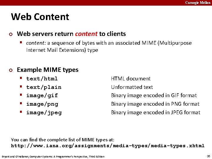 Carnegie Mellon Web Content ¢ Web servers return content to clients § content: a