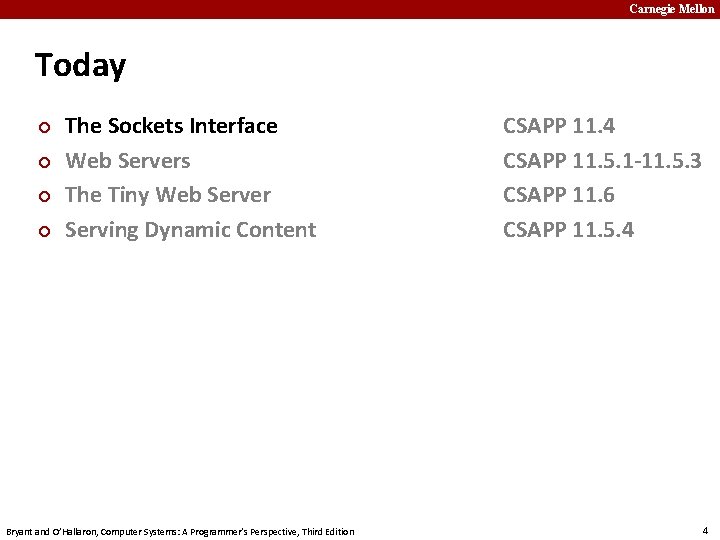 Carnegie Mellon Today ¢ ¢ The Sockets Interface Web Servers The Tiny Web Server