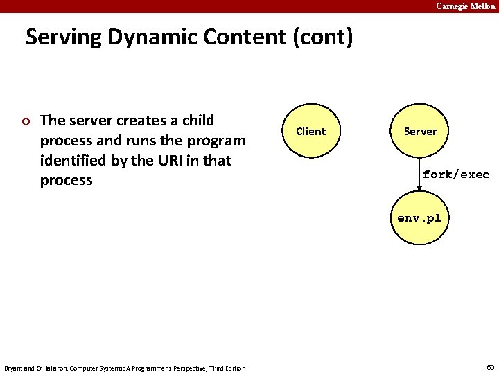 Carnegie Mellon Serving Dynamic Content (cont) ¢ The server creates a child process and