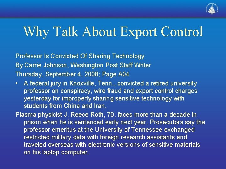Why Talk About Export Control Professor Is Convicted Of Sharing Technology By Carrie Johnson,