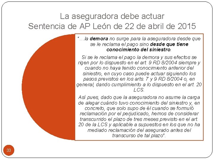 La aseguradora debe actuar Sentencia de AP León de 22 de abril de 2015