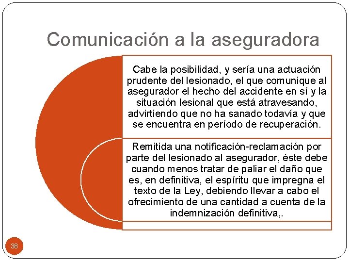 Comunicación a la aseguradora Cabe la posibilidad, y sería una actuación prudente del lesionado,