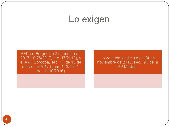 Lo exigen AAP de Burgos de 8 de marzo de 2017 (nº 76/2017, rec.