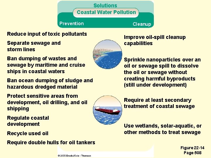 Solutions Coastal Water Pollution Prevention Reduce input of toxic pollutants Separate sewage and storm