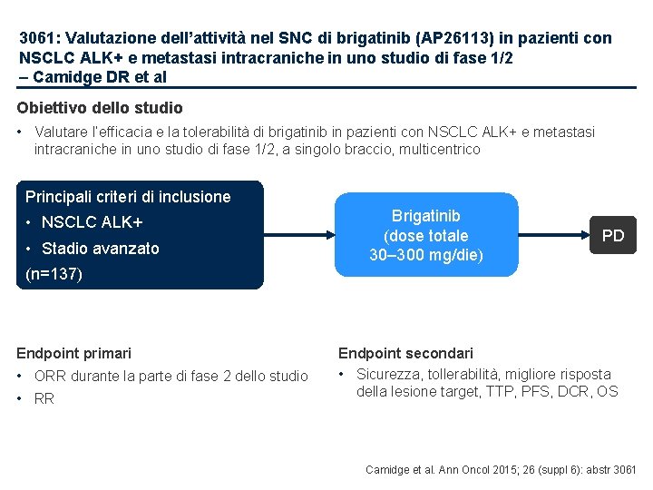 3061: Valutazione dell’attività nel SNC di brigatinib (AP 26113) in pazienti con NSCLC ALK+