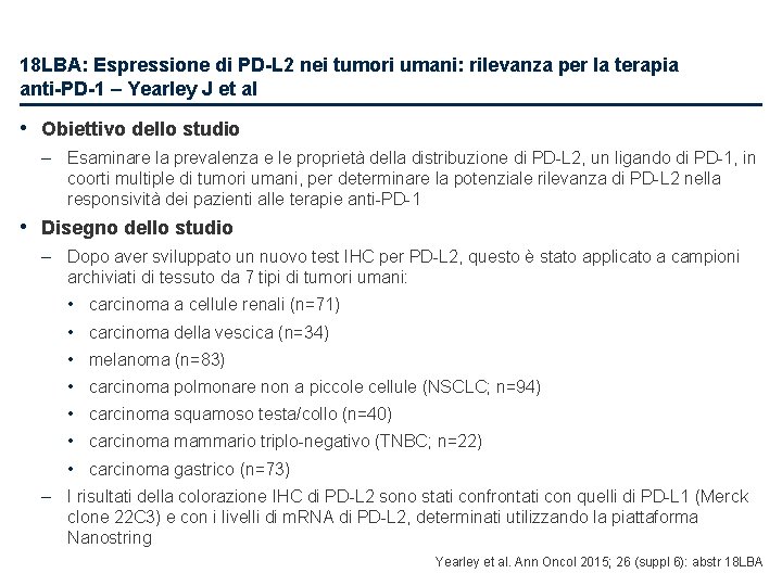18 LBA: Espressione di PD-L 2 nei tumori umani: rilevanza per la terapia anti-PD-1