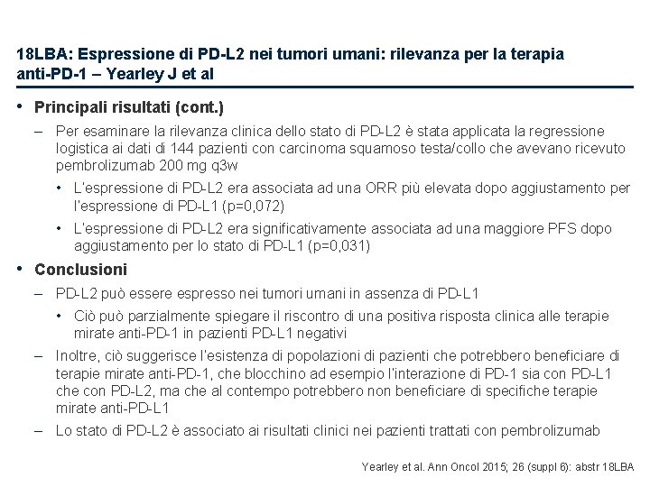 18 LBA: Espressione di PD-L 2 nei tumori umani: rilevanza per la terapia anti-PD-1