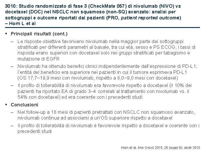 3010: Studio randomizzato di fase 3 (Check. Mate 057) di nivolumab (NIVO) vs docetaxel