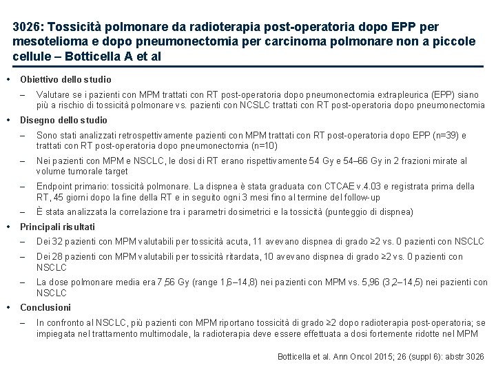 3026: Tossicità polmonare da radioterapia post-operatoria dopo EPP per mesotelioma e dopo pneumonectomia per