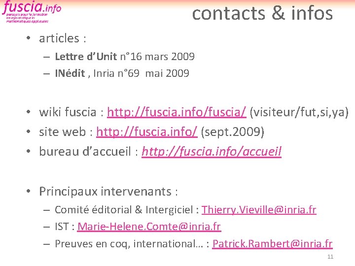 contacts & infos • articles : – Lettre d’Unit n° 16 mars 2009 –