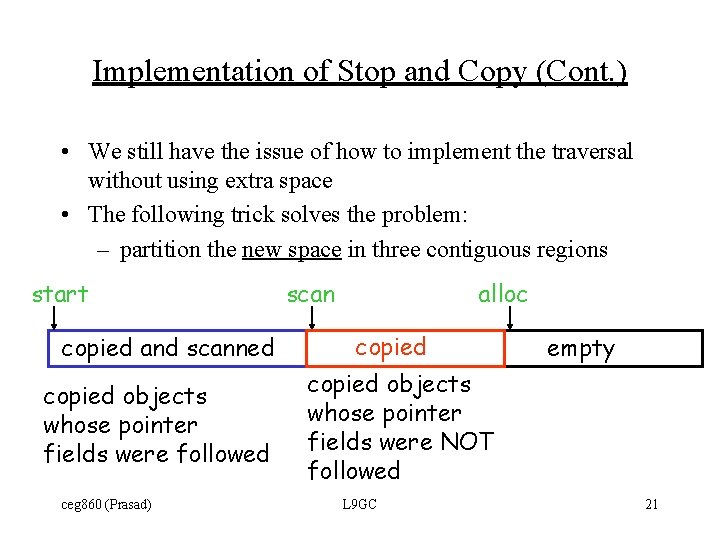 Implementation of Stop and Copy (Cont. ) • We still have the issue of