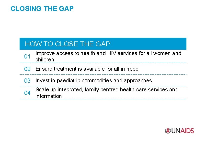 CLOSING THE GAP HOW TO CLOSE THE GAP Improve access to health and HIV