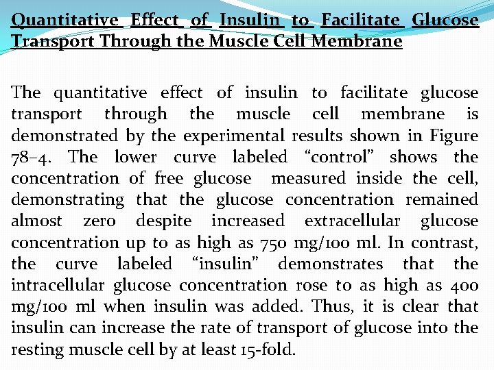 Quantitative Effect of Insulin to Facilitate Glucose Transport Through the Muscle Cell Membrane The