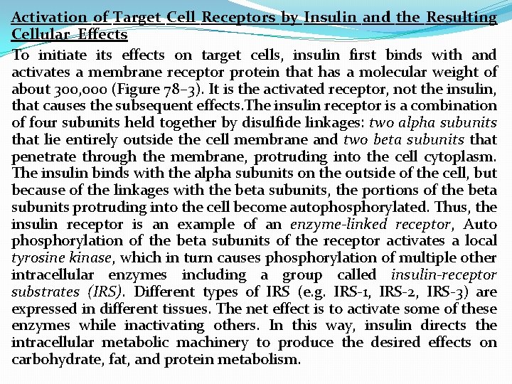 Activation of Target Cell Receptors by Insulin and the Resulting Cellular Effects To initiate